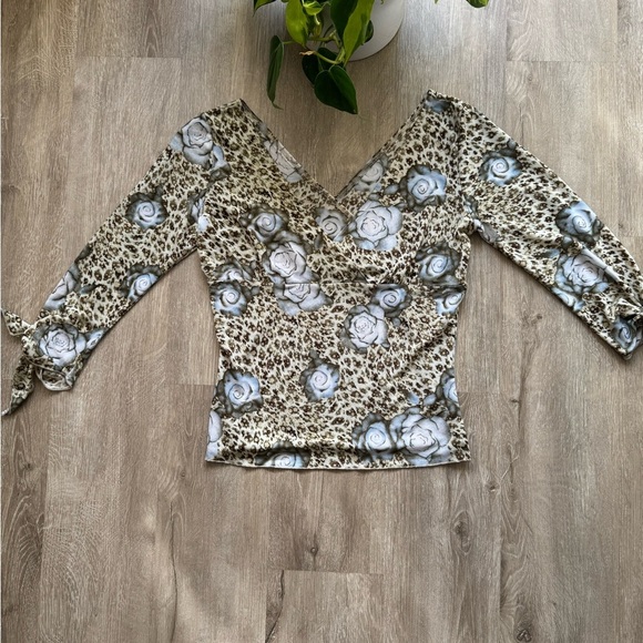 Vintage y2k Floral & Animal Print V Neck Top - Picture 2 of 7